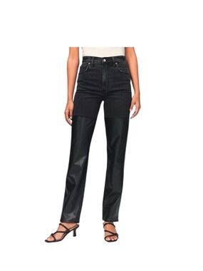 Abercrombie & Fitch Black Two‑Tone faux-leather Straight Leg Jeans